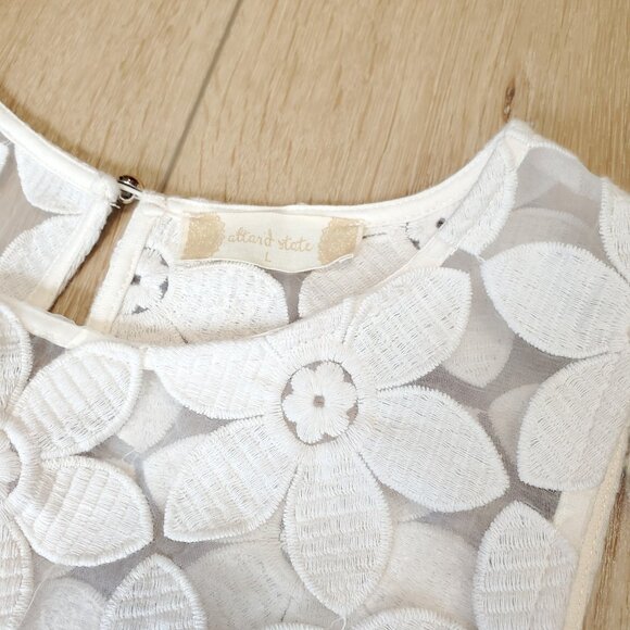 Altard State Dress Blue Cream Floral Lace Tulle Cottage Fairy Pleated Size L NEW - Picture 15 of 16